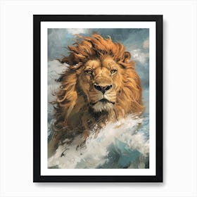 Barbary Lion Facing A Storm Illustration 4 Art Print