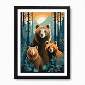 Three Bears In The Forest Art Print