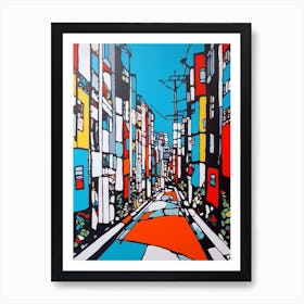 Painting Of A Tokyo With A Cat In The Style Of Of Pop Art 2 Art Print