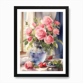 Pink Roses In A Vase Art Print