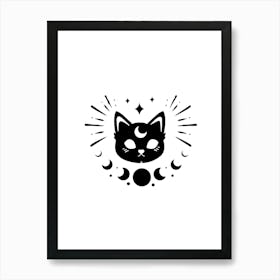 Cat With Moon And Stars Art Print