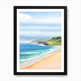 Rhossili Bay, Gower Peninsula, Wales Watercolour Art Print