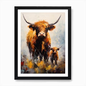 Dark Tones Impressionism Of Two Highland Cows 2 Art Print