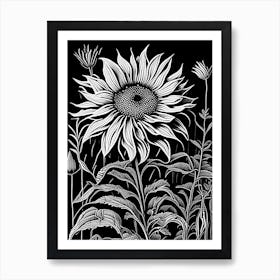 Desert Sunflower Wildflower Linocut Art Print