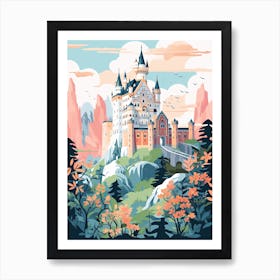 Neuschwanstein Castle   Bavaria, Germany   Cute Botanical Illustration Travel 2 Art Print