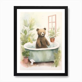 Teddy Bear Painting On A Bathtub Watercolour 6 Art Print