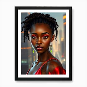 Afro Girl In Red Dress Art Print