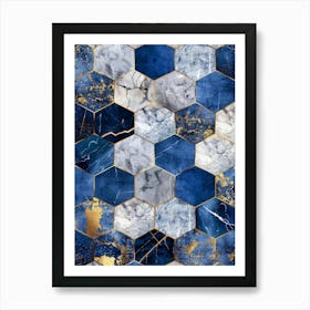 Blue And Gold Marble Art Print