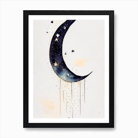 Crescent Moon And Star Symbol Minimal Watercolour Art Print