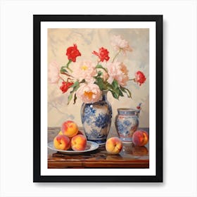 Peony Flower And Peaches Still Life Painting 4 Dreamy Art Print
