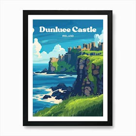 Dunluce Castle Ireland Cliff Digital Travel Illustration Art Print