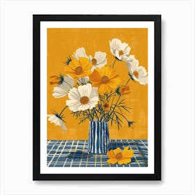 Cosmos Flowers On A Table   Contemporary Illustration 4 Art Print