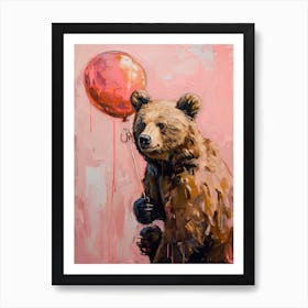 Cute Brown Bear 4 With Balloon Art Print