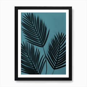Teal black palm leaves 2 Art Print