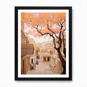 Rhodes Greece 1 Vintage Pink Travel Illustration Art Print