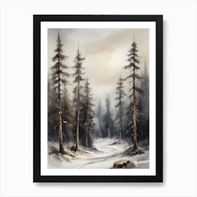 Winter Pine Forest Christmas Painting (10) Art Print