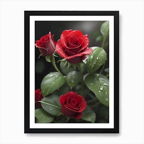 Red Roses At Rainy With Water Droplets Vertical Composition 34 Art Print