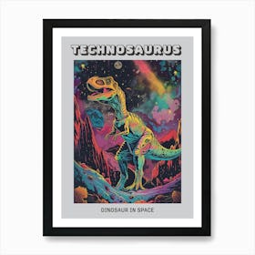 Neon Dinosaur Space Illustration 1 Poster Poster