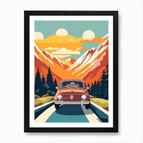 A Fiat 500 In The Route Des Grandes Alpes Illustration 2 Art Print