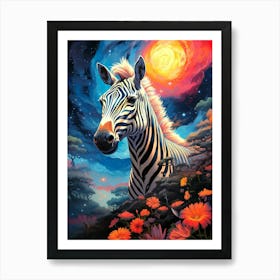 Zebra Colorful Floral Art Print
