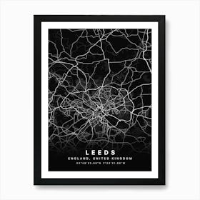 Leeds England Black Map Poster