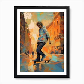 Skateboarding In Prague, Czech Republic Drawing 2 Art Print