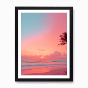 A Pink And Orange Sunset On A Beach Photography 1 Art Print