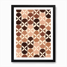 Brown Mid-Century Geometric Flowers Art Print