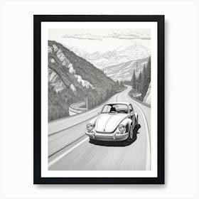 Volkswagen Beetle Desert Drawing 2 Art Print