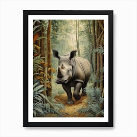 Blue Tones Of A Rhino Walking Through The Forest 3 Art Print