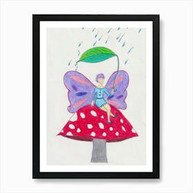 Butterfly Fairy on Mushroom Tuffet Art Print