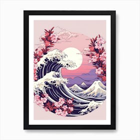 Great Wave With Lavender Flower Drawing In The Style Of Ukiyo E 4 Art Print