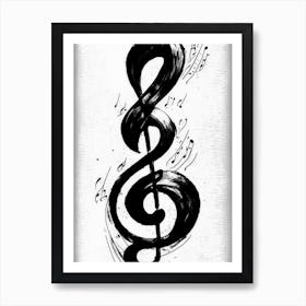 Treble Clef Symbol Black And White Painting Art Print