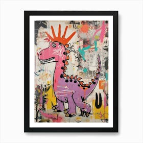 Abstract Dinosaur Pink Lilac Graffiti Brushstroke Art Print