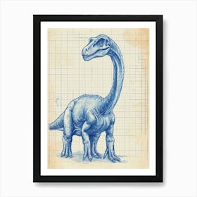 Camarasaurus Dinosaur Blue Print Sketch 1 Art Print