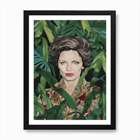 Floral Handpainted Portrait Of Angelina Jolie Art Print