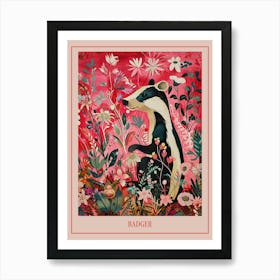 Floral Animal Painting Badger 3 Poster Art Print