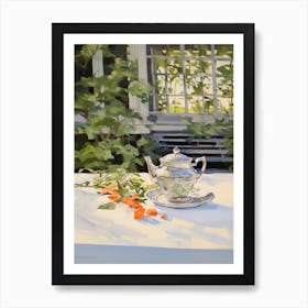 Tea Pot On The Table In Garden - expressionism 1 Art Print