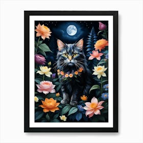 Cat In Flowers 7 Art Print