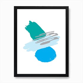 Teal and Blue Abstract Paint Shapes Art Print