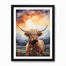 Highland Cow In The Moonlight 4 Art Print