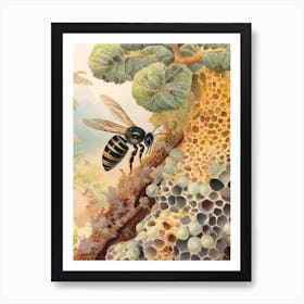 Mason Wasp Bee Beehive Watercolour Illustration 2 Art Print