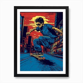 Skateboarding In Rio De Janeiro, Brazil Comic Style 2 Art Print