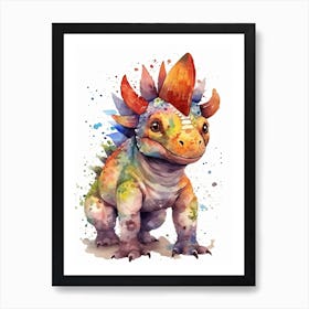 Pachyrhinosaurus Cute Dinosaur Watercolour 3 Art Print