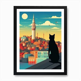 Istanbul, Turkey Skyline With A Cat 2 Art Print