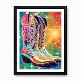 Disco Fever Rainbow Cowboy Boots 3 Art Print