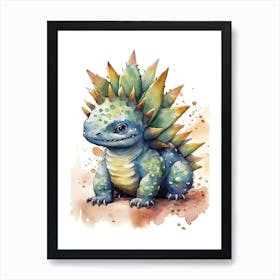 Stegosaurus Cute Dinosaur Watercolour 3 Art Print