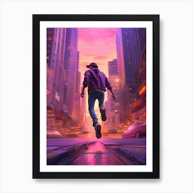 Skateboarding In New York City, United States Futuristic 1 Art Print