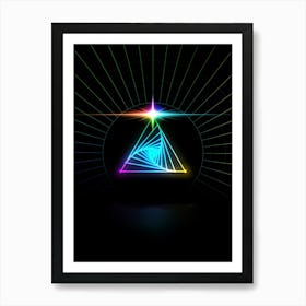 Neon Geometric Glyph in Candy Blue and Pink with Rainbow Sparkle on Black n.0326 Art Print