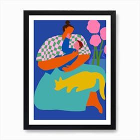 Mother And Child Navy Art Print